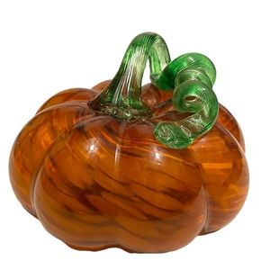 {NWOT} [Pier 1] {Orange & Green} [Hand Blown Swirl Glass Pumpkin] {7”W 5”H}